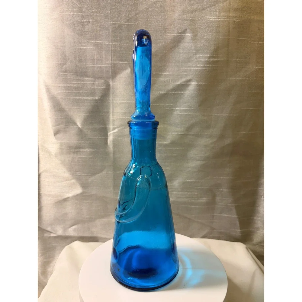 Vintage Erik Höglund Boda Blue Glass People Decanters Face Stoppers Pair MCM